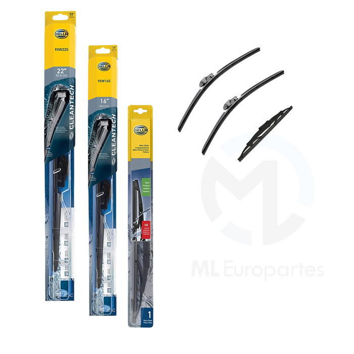 Kit de 3 Plumas Limpiaparabrisas Delanteras: 22, 16 y Trasera de 10 Pulgadas