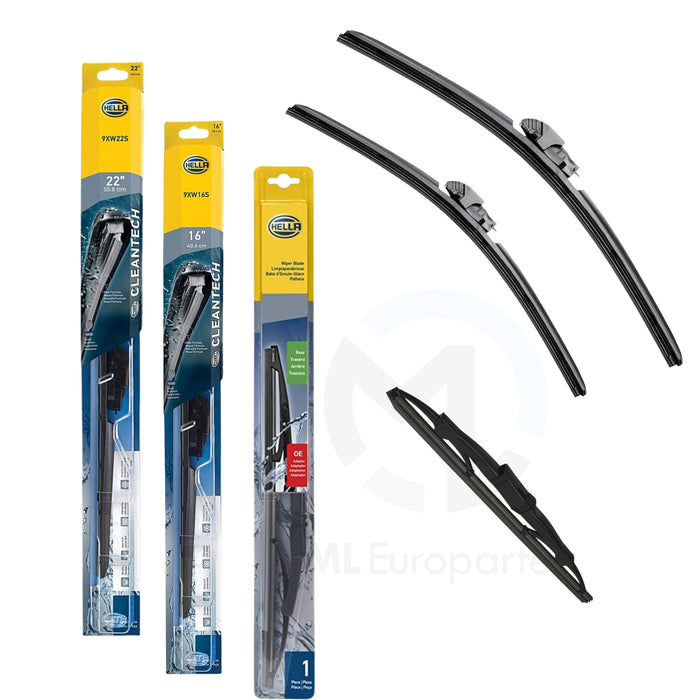 Kit de 3 Plumas Limpiaparabrisas: Delanteras 22, 16 y Trasera de 10 Pulgadas