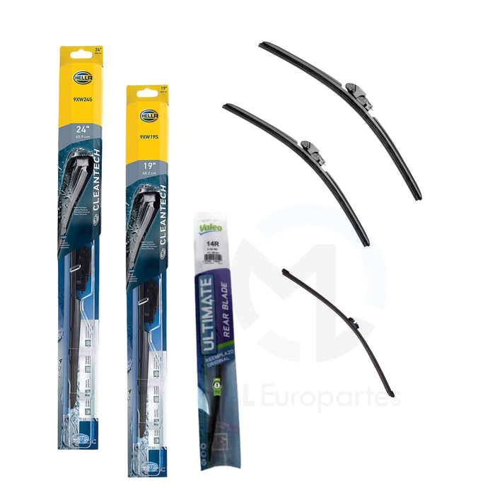 Kit de 3 Plumas Limpiaparabrisas: Delanteras 24, 19 y Trasera de 14 Pulgadas