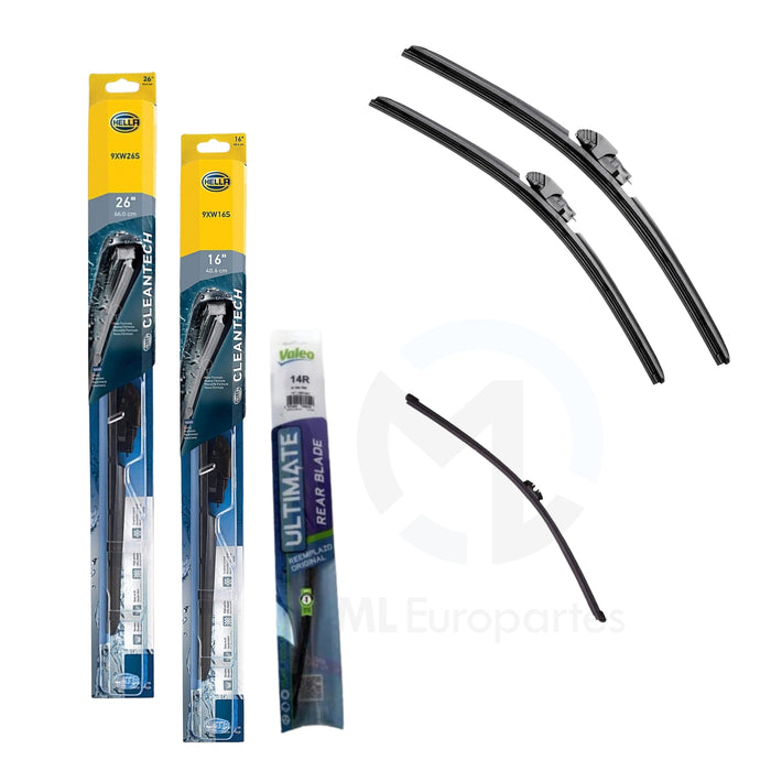 Kit de 3 Plumas Limpiaparabrisas: Delanteras 26, 16 y Trasera de 14 Pulgadas
