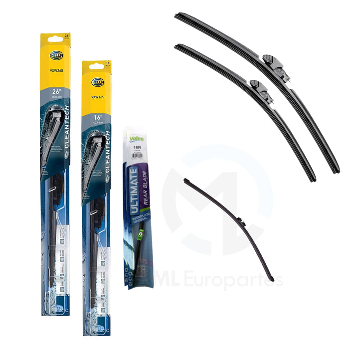 Kit de 3 Plumas Limpiaparabrisas: Delanteras 26, 16 y Trasera de 16 Pulgadas