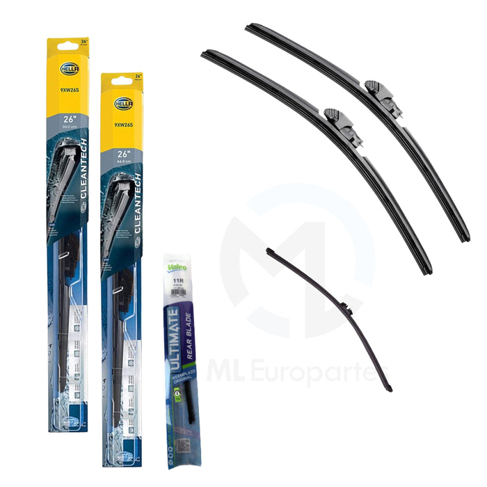 Kit de 3 Plumas Limpiaparabrisas: Delanteras 26, 26 y Trasera de 11 Pulgadas