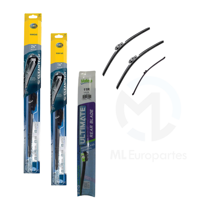 Kit de 3 Plumas Limpiaparabrisas: Delanteras 24, 16 y Trasera de 11 Pulgadas