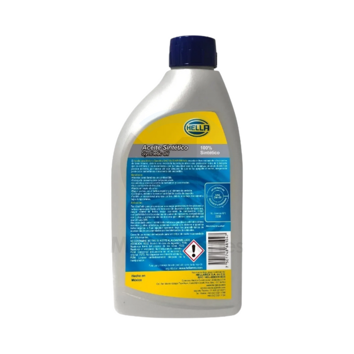 Aceite Sintético 5W30, marca Hella, 946 ml