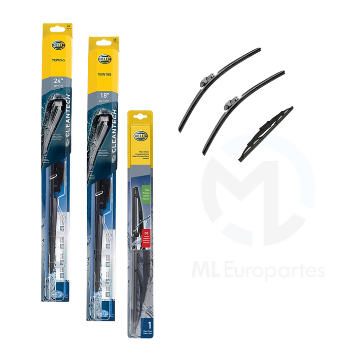 Kit de 3 Plumas Limpiaparabrisas: Delanteras 24, 18 y Trasera de 10 pulgadas