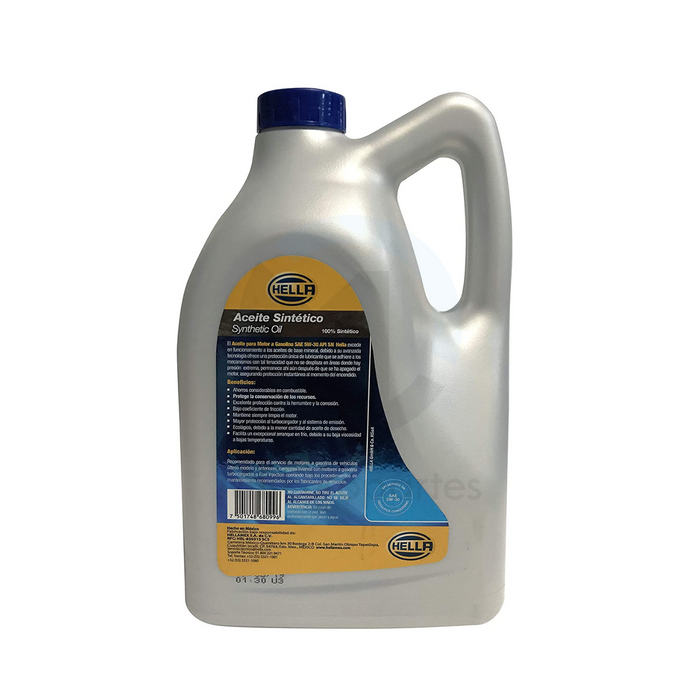 Aceite Sintético 5W30, marca Hella, Garrafa de 5 Litros.