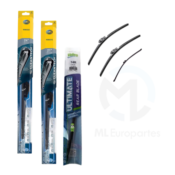 Kit de 3 Plumas Limpiaparabrisas: Delanteras 24, 21 y Trasera de 14 Pulgadas