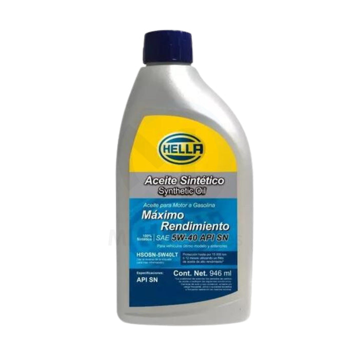 Aceite Sintético 5W40, marca Hella, 946 ml