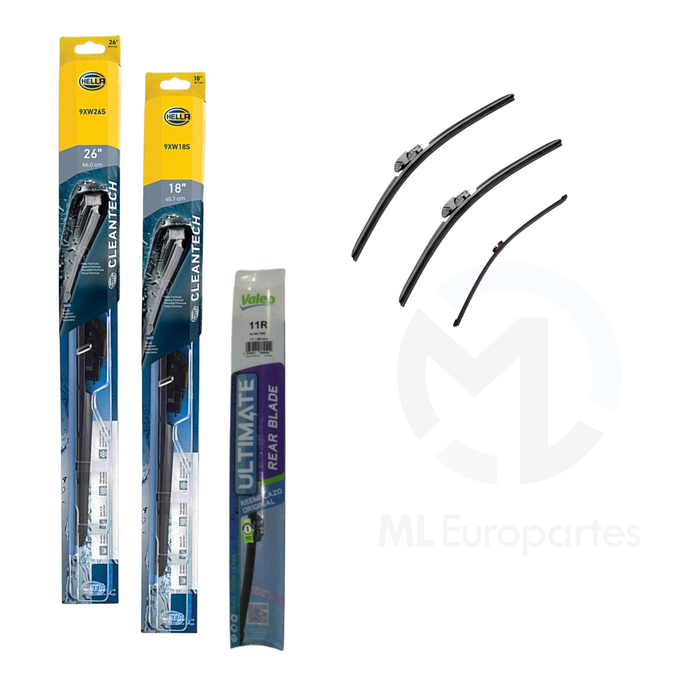 Kit de 3 Plumas Limpiaparabrisas: Delanteras 26, 18 y Trasera de 11 Pulgadas