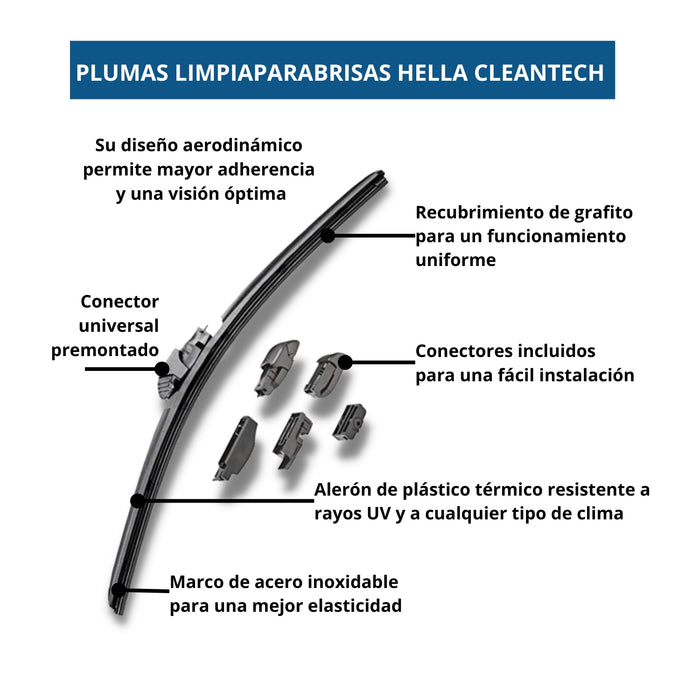 Kit de 3 Plumas Limpiaparabrisas: Delanteras 22, 16 y Trasera de 10 Pulgadas
