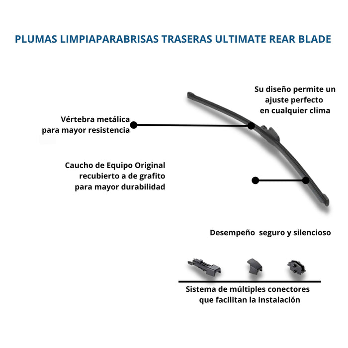 Kit de 3 Plumas Limpiaparabrisas: Delanteras 26, 26 y Trasera de 11 Pulgadas